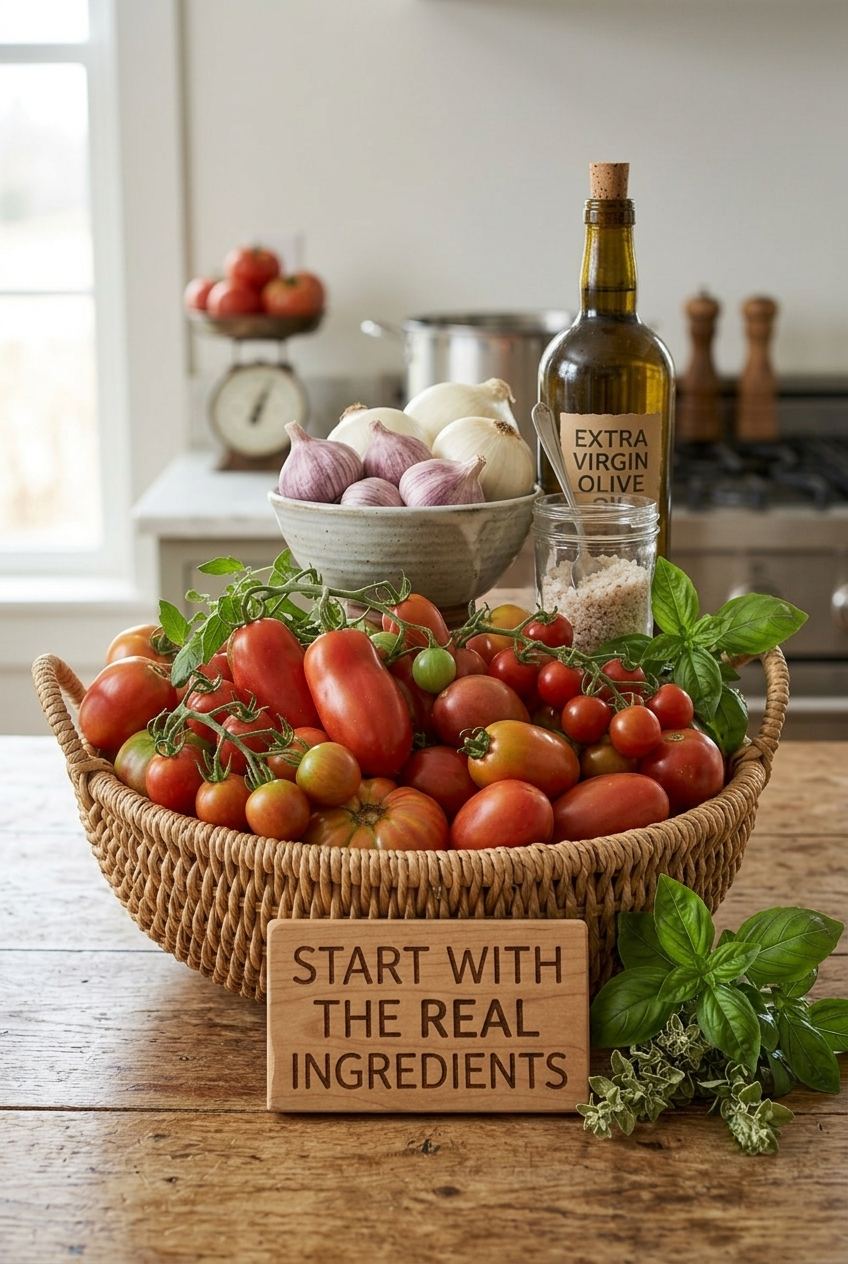 Fresh tomatoes and real cooking ingredients